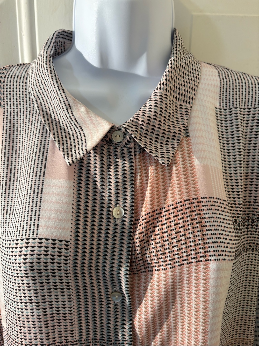 #Dressy #Career Blouse-Jones NY-Blush Pink/Black Geometric #Button-Up , Relaxed
